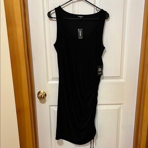 Express Black Ruched Sheath Midi Dress